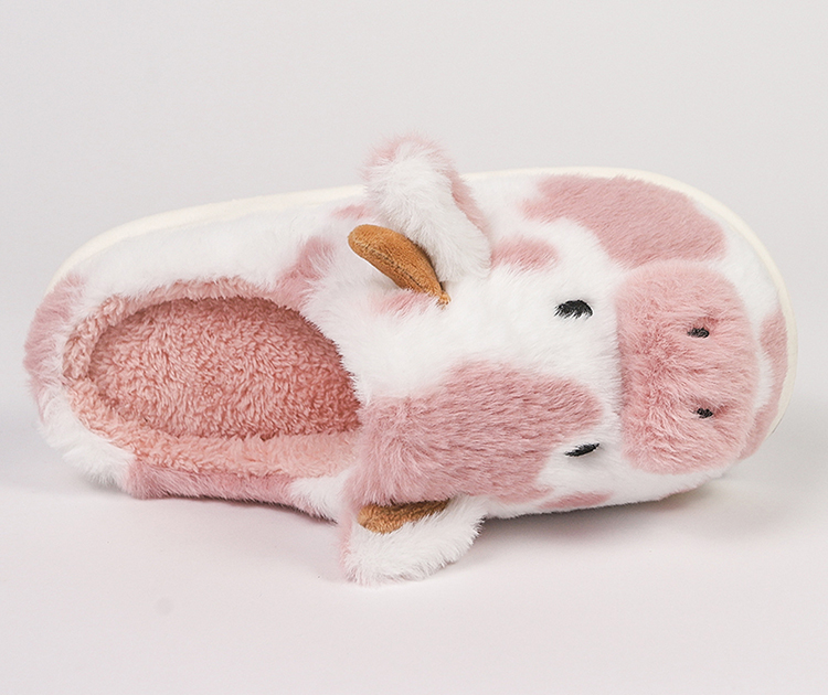 Warm Pink Cow Fluffy Slippers