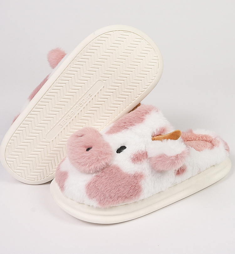 Warm Pink Cow Fluffy Slippers