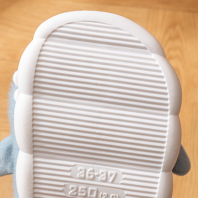 Warm Smiling Light Blue Shark Fluffy Slippers