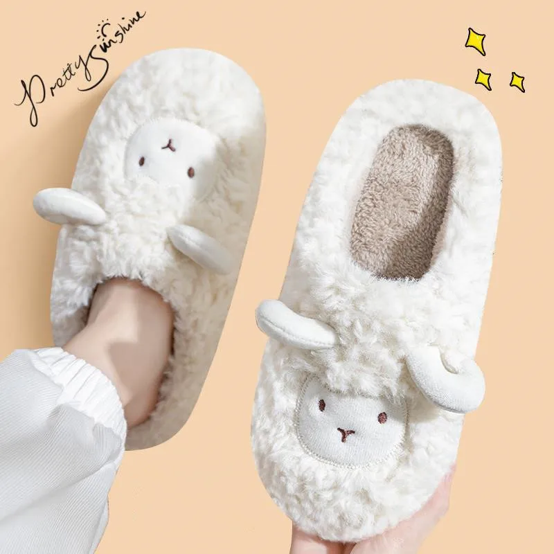 Warm White Sheep Fluffy Slippers