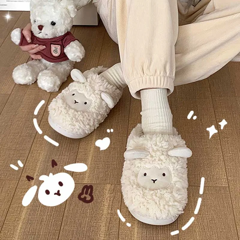 Warm White Sheep Fluffy Slippers