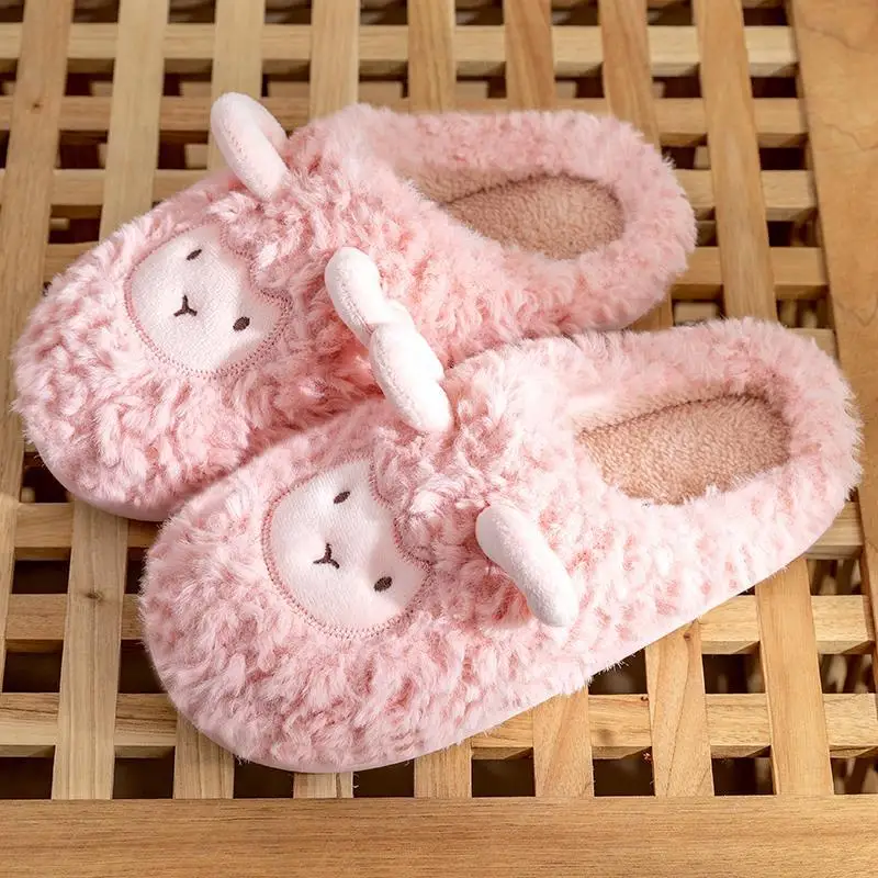 Warm Pink Sheep Fluffy Slippers