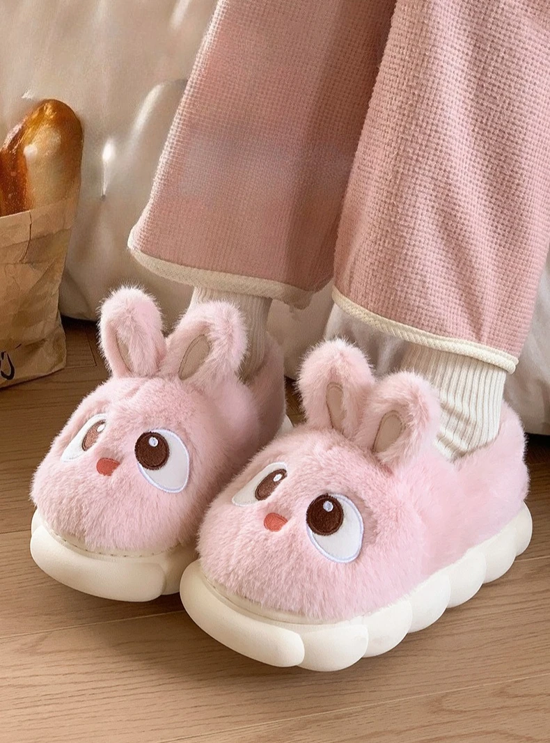Warm Pink Kawaii Bunny Fluffy Slippers