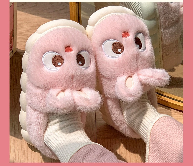Warm Pink Kawaii Bunny Fluffy Slippers