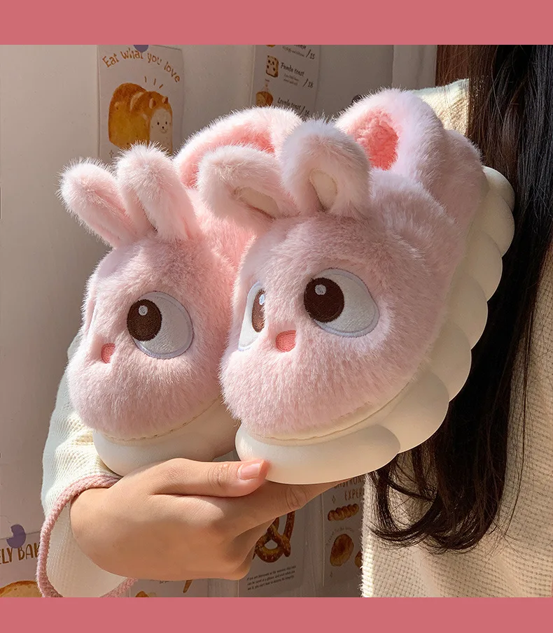 Warm Pink Kawaii Bunny Fluffy Slippers