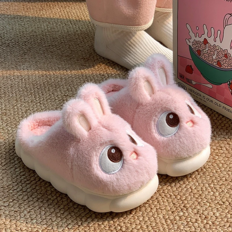 Warm Pink Kawaii Bunny Fluffy Slippers