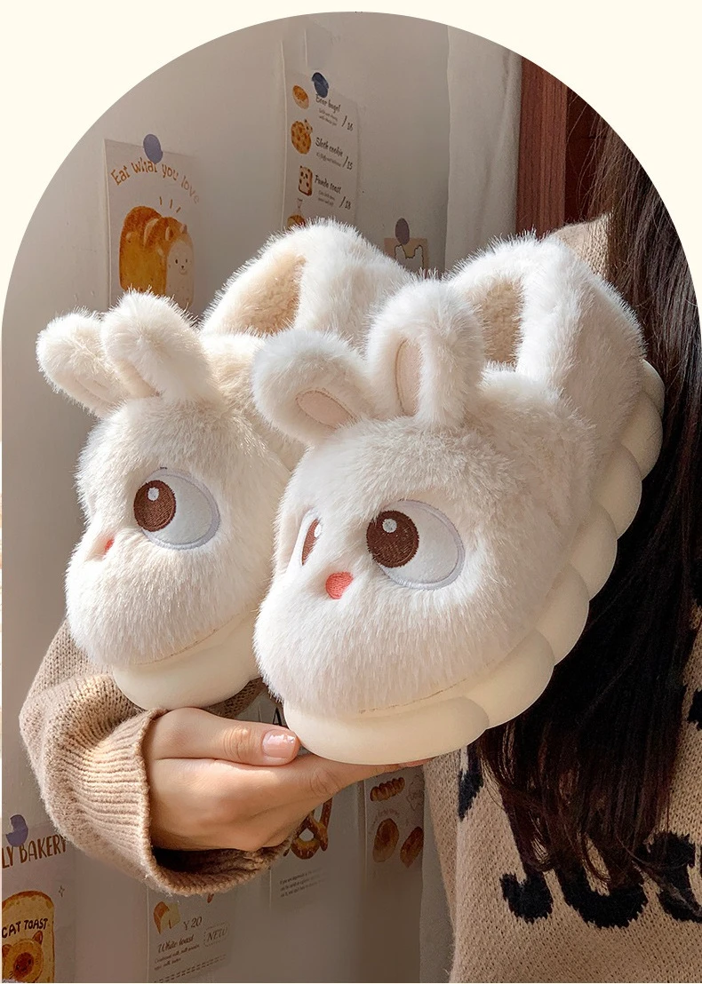 Warm White Kawaii Bunny Fluffy Slippers