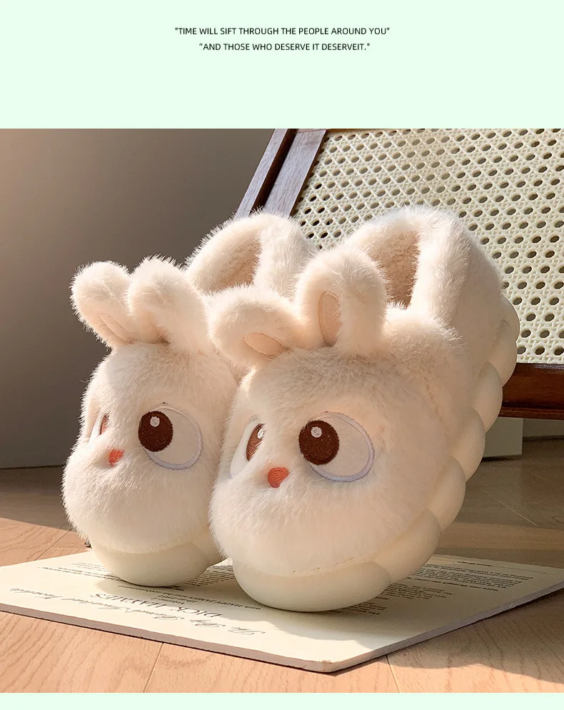 Warm White Kawaii Bunny Fluffy Slippers