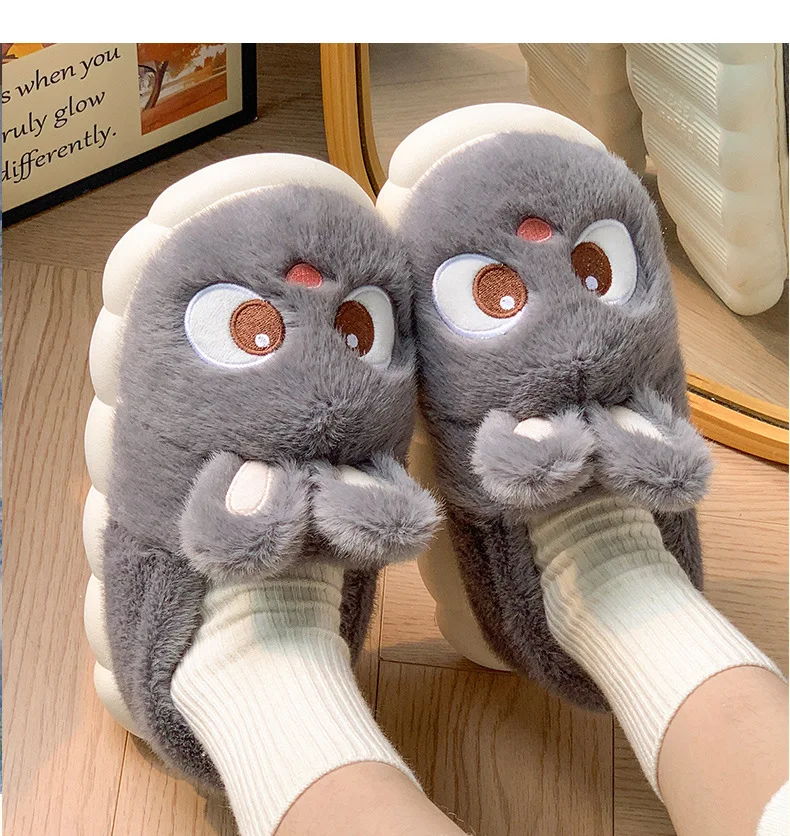 Warm Grey Kawaii Bunny Fluffy Slippers