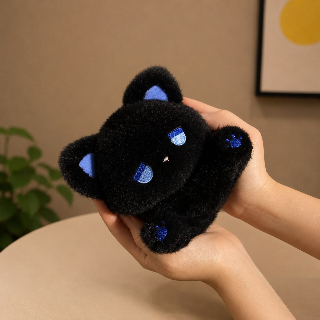 Blue Eyed Sad Black Cat Plush