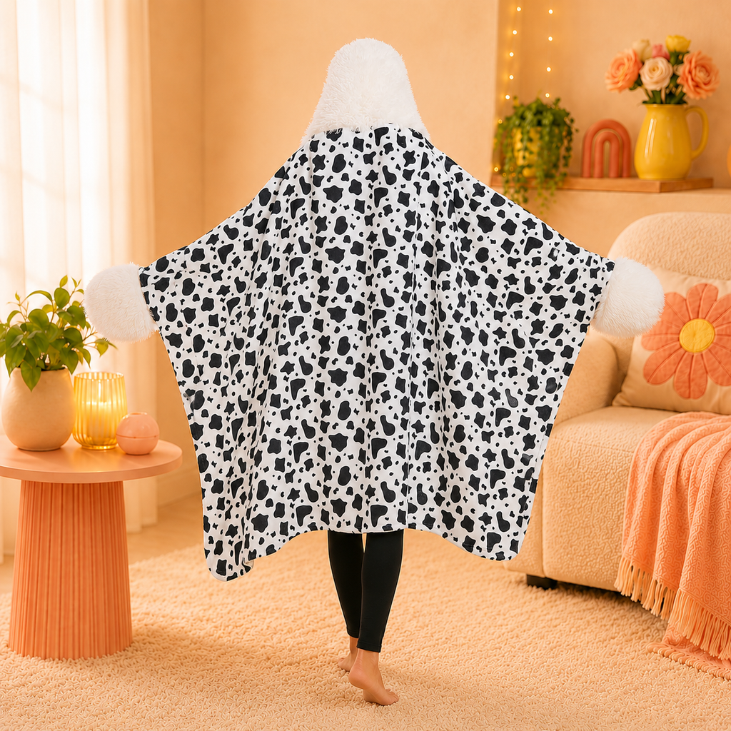 Cow Plush Hooded Blanket