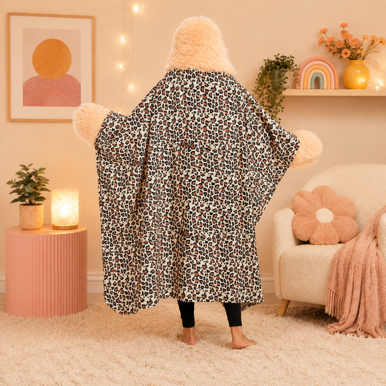 Leopard Plush Hooded Blanket