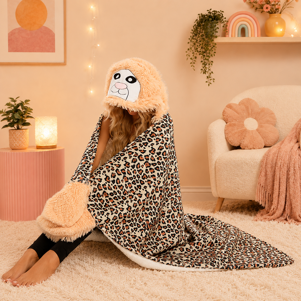 Leopard Plush Hooded Blanket