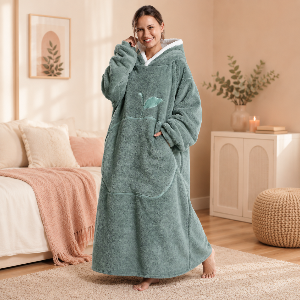Long Green Blanket Hoodie