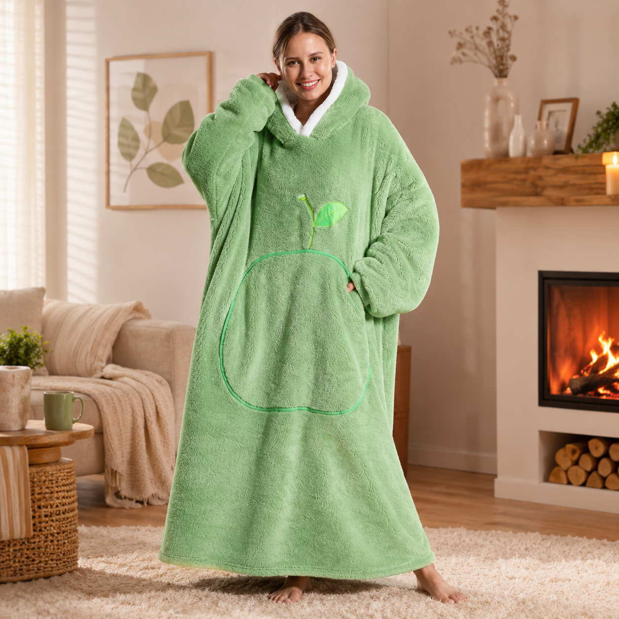 Long Light Green Blanket Hoodie