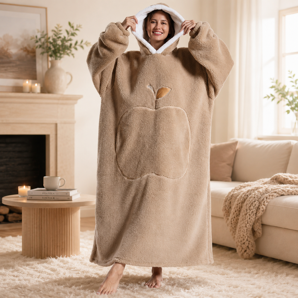 Long Beige Blanket Hoodie