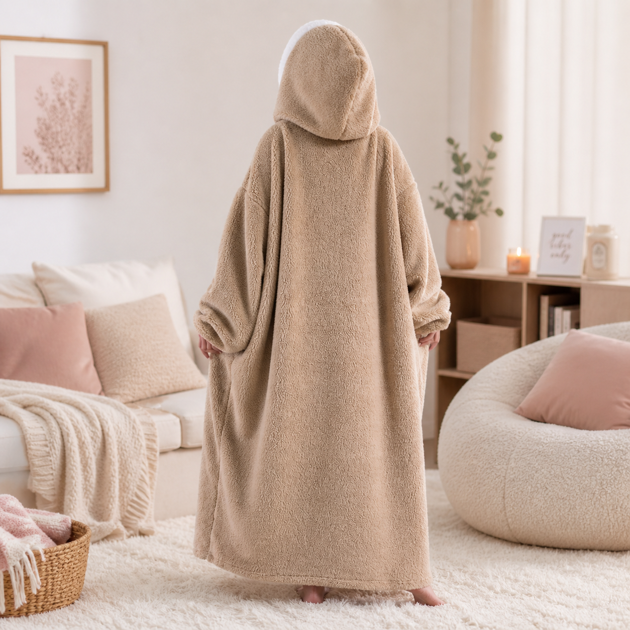 Long Beige Blanket Hoodie