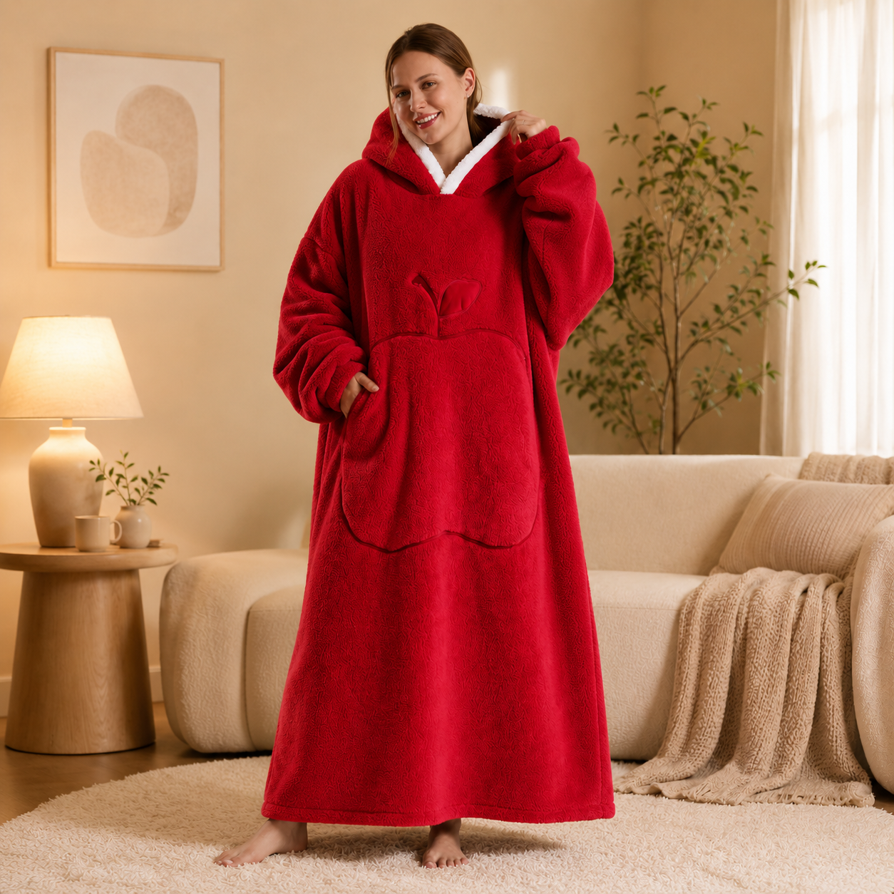 Long Red Blanket Hoodie