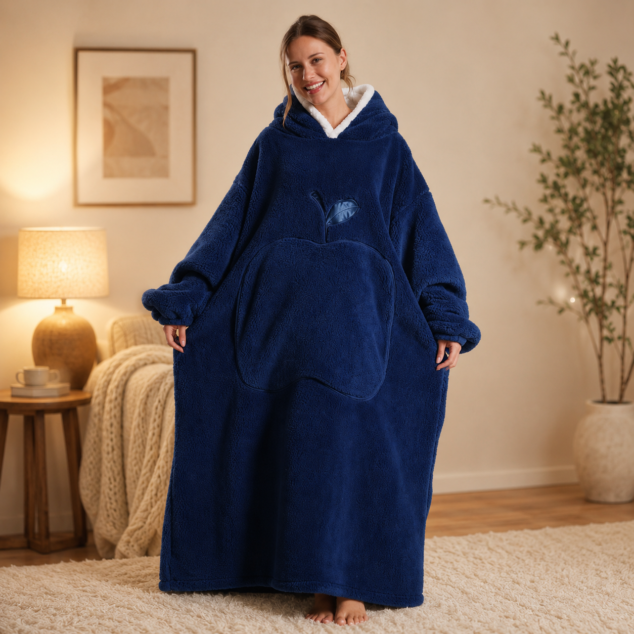 Long Dark Blue Blanket Hoodie