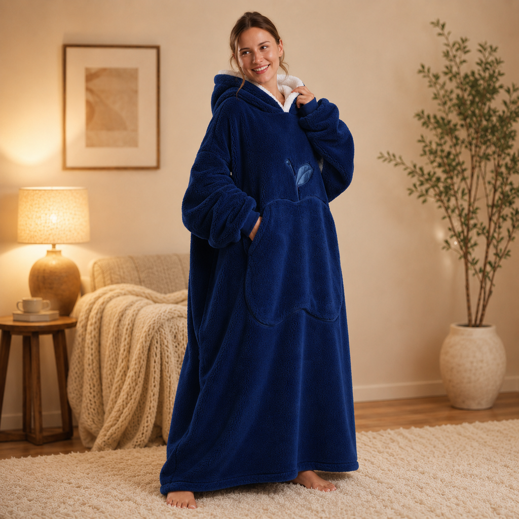 Long Dark Blue Blanket Hoodie