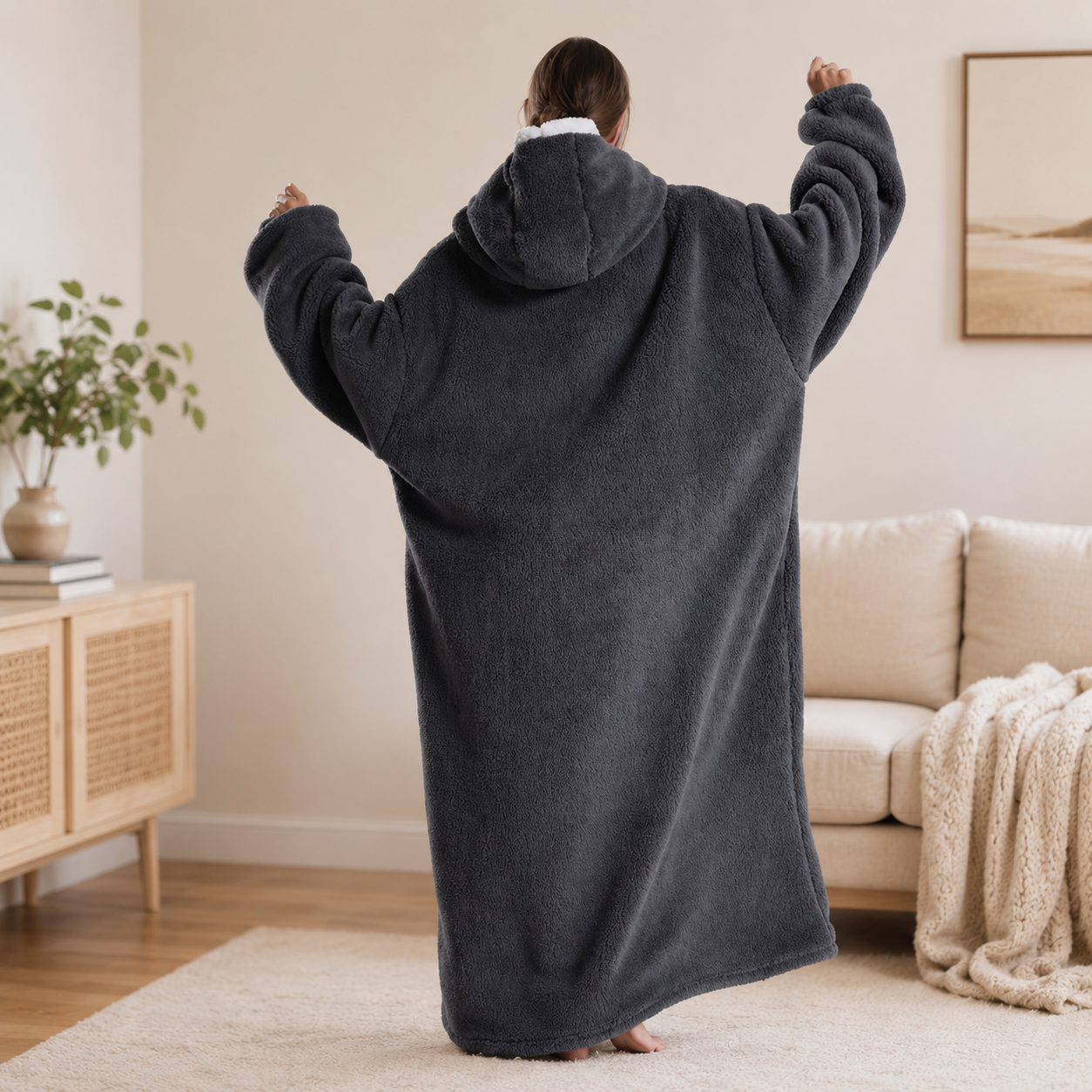 Long Dark Grey Blanket Hoodie