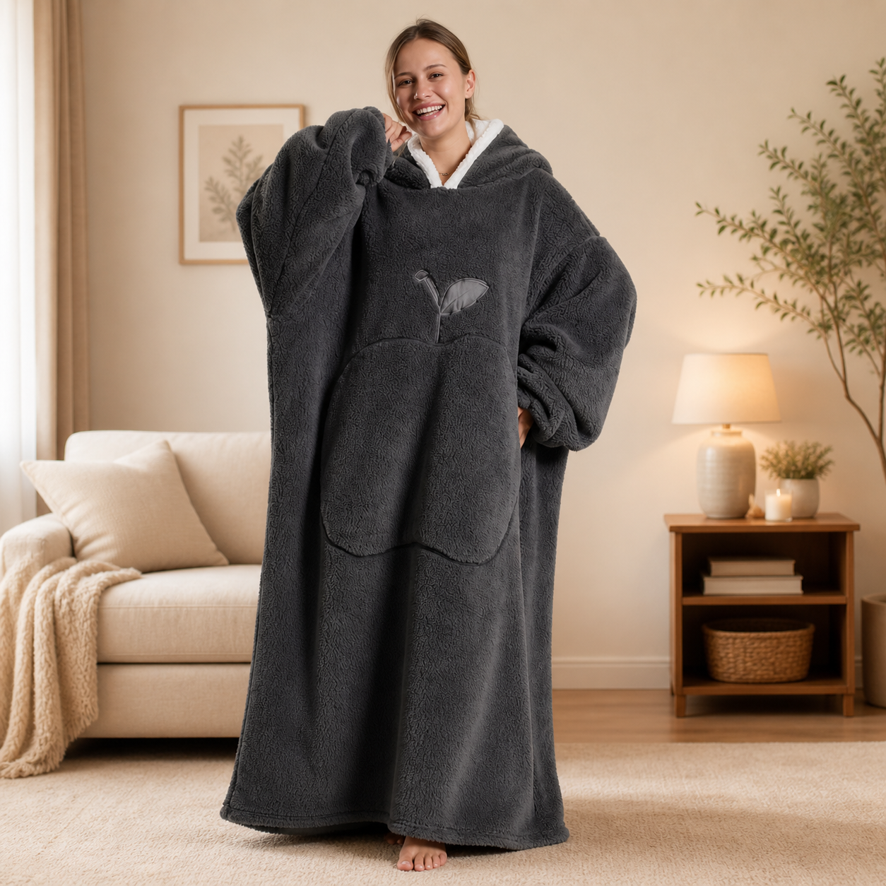 Long Dark Grey Blanket Hoodie