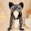 Black & White Fluffy Goth Cat Ears Hat