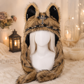 Beige Fluffy Goth Cat Ears Hat