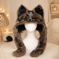 Brown Fluffy Goth Cat Ears Hat