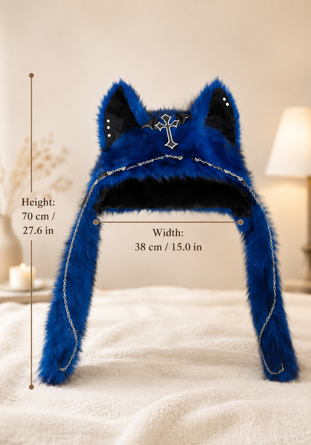 Blue Fluffy Goth Cat Ears Hat