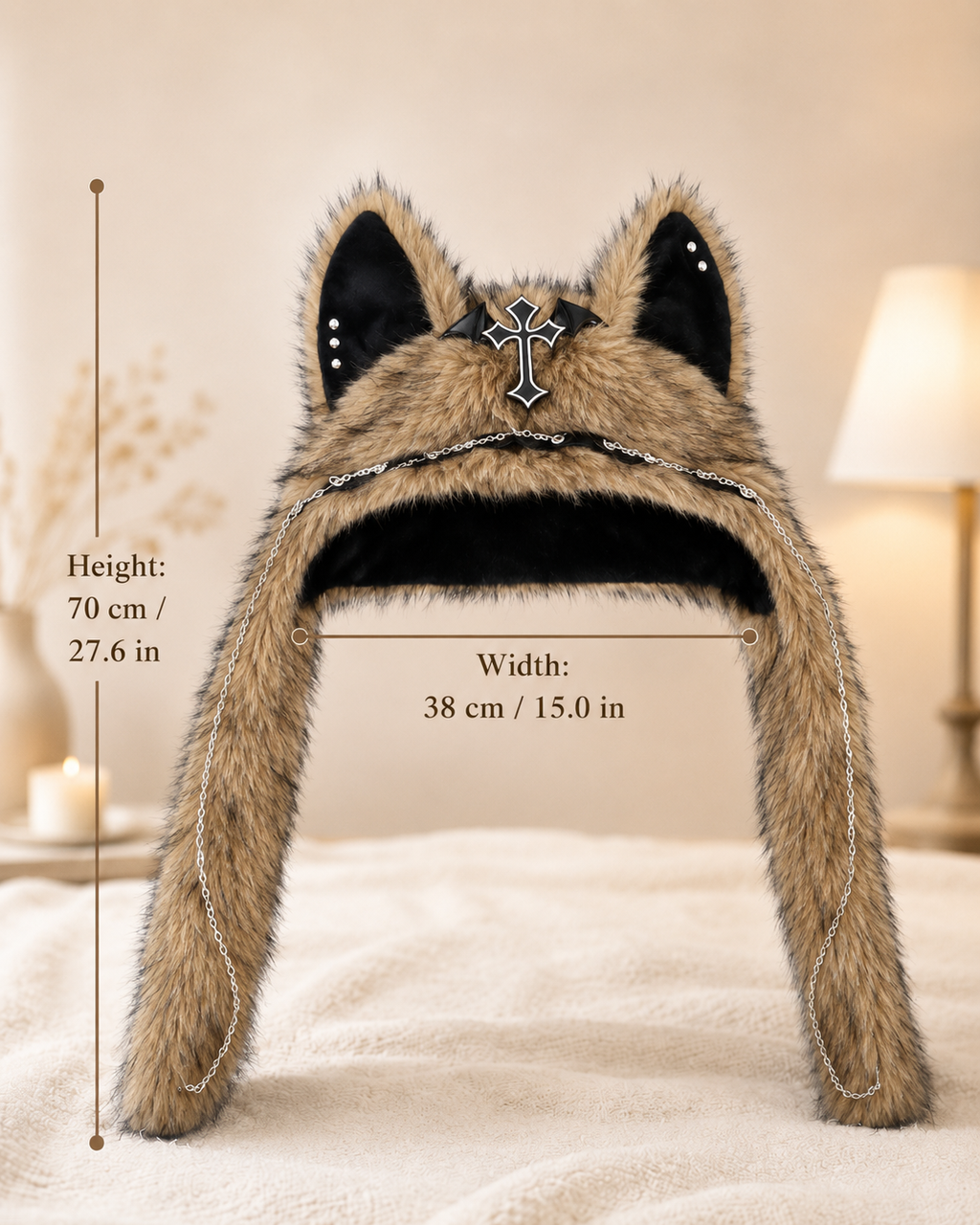 Beige Fluffy Goth Cat Ears Hat