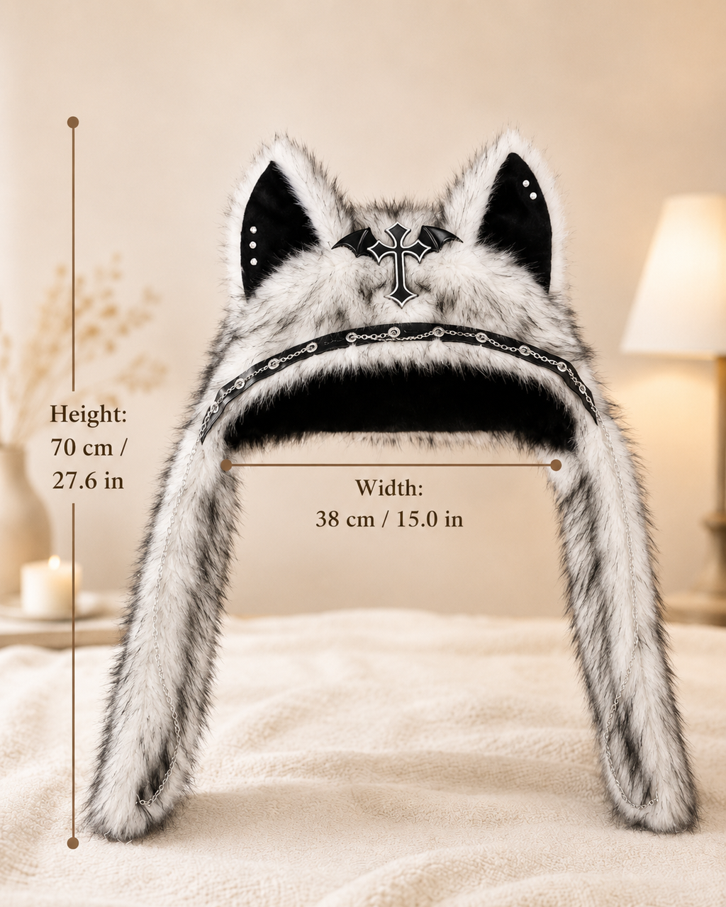 White & Black Fluffy Goth Cat Ears Hat