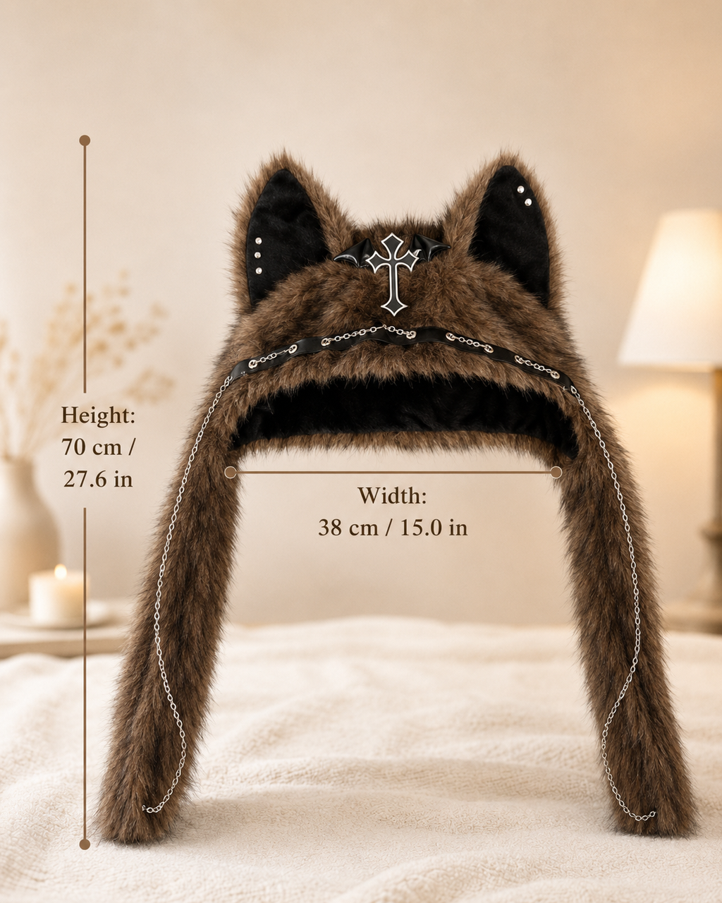 Brown Fluffy Goth Cat Ears Hat