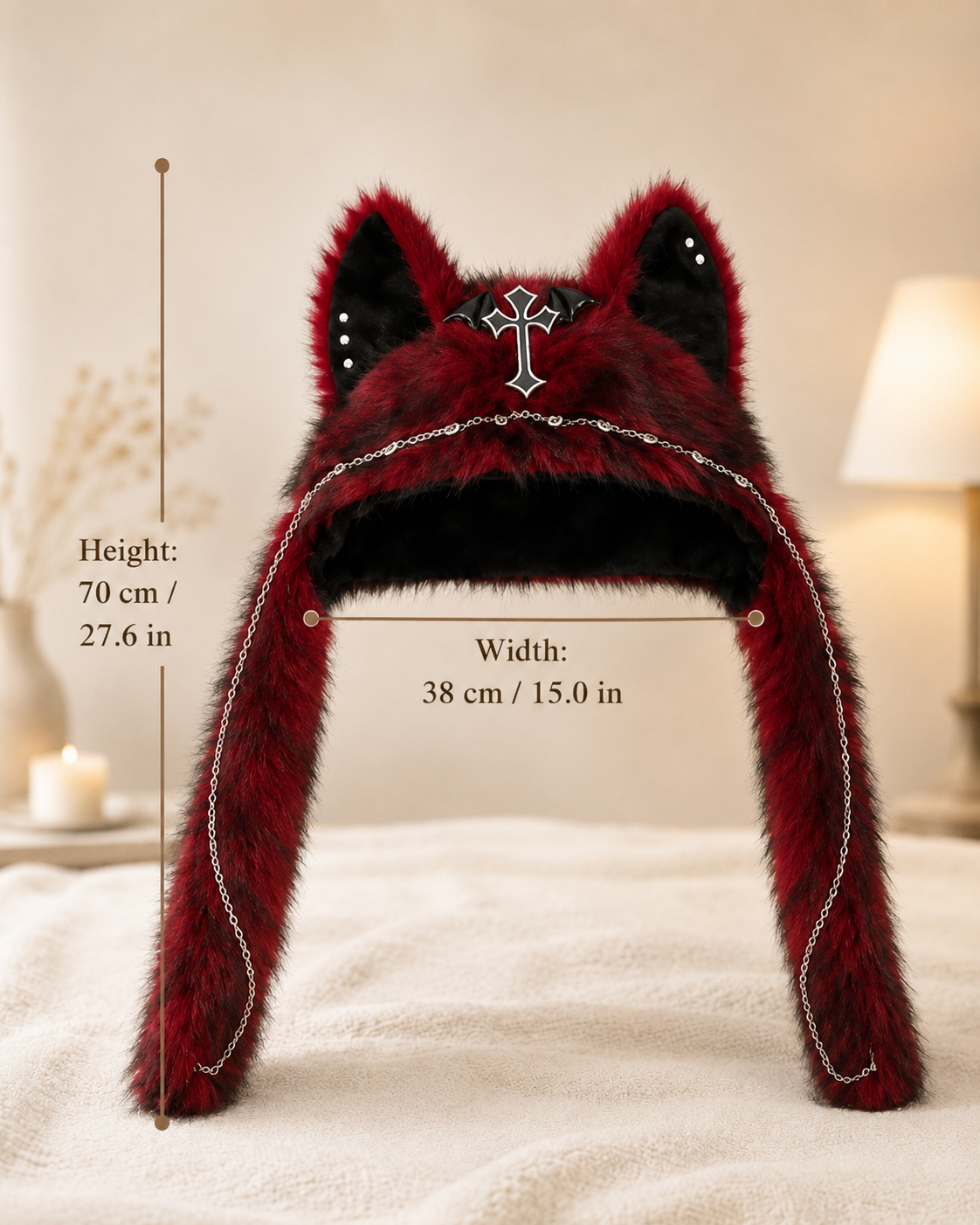 Red Fluffy Goth Cat Ears Hat