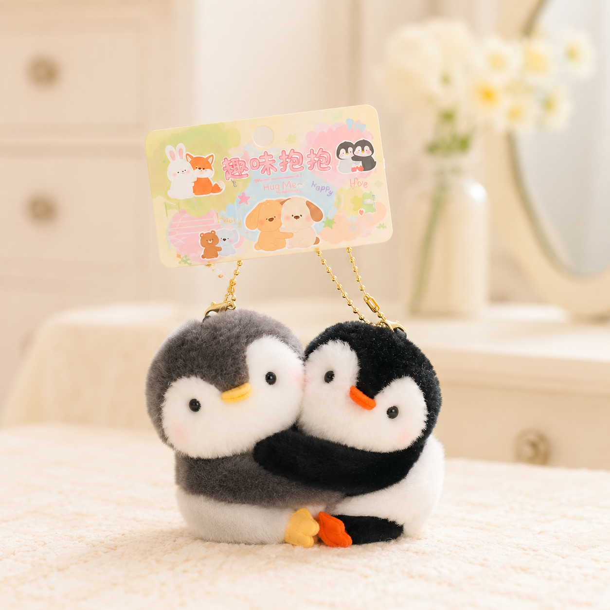 Hugging Penguins Couple Keychain