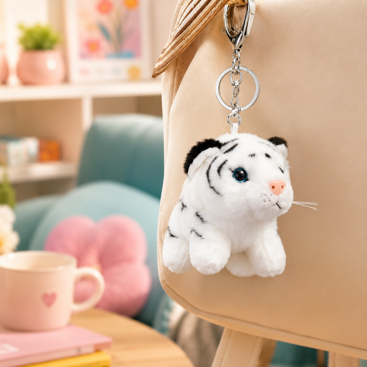 Small White Tiger Keychain Plush