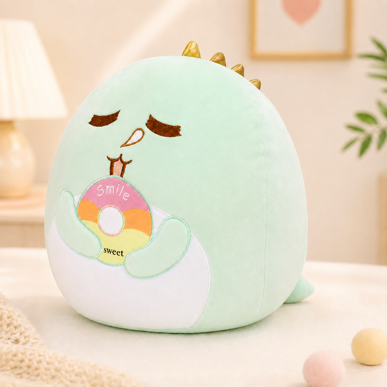 Puffy Donut Eating Dino Plush