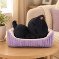 Sleeping Black Cat With Purple Bed Plush