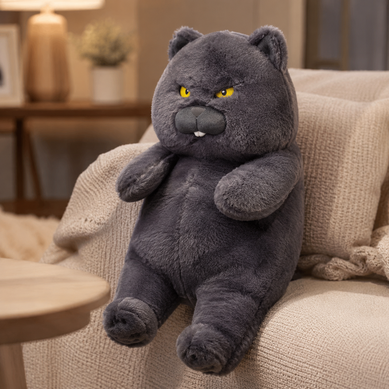 Fat Angry Black Cat Plush