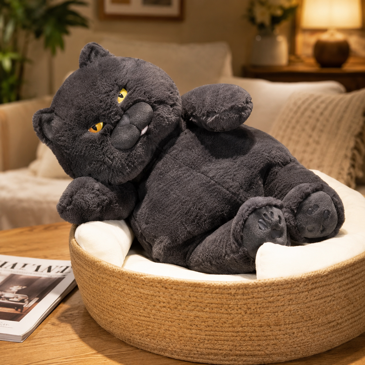 Fat Angry Black Cat Plush
