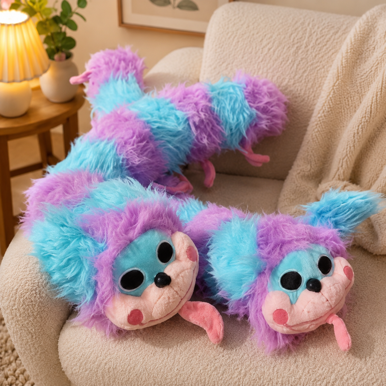 Long Fluffy Colorful Caterpillar Plush