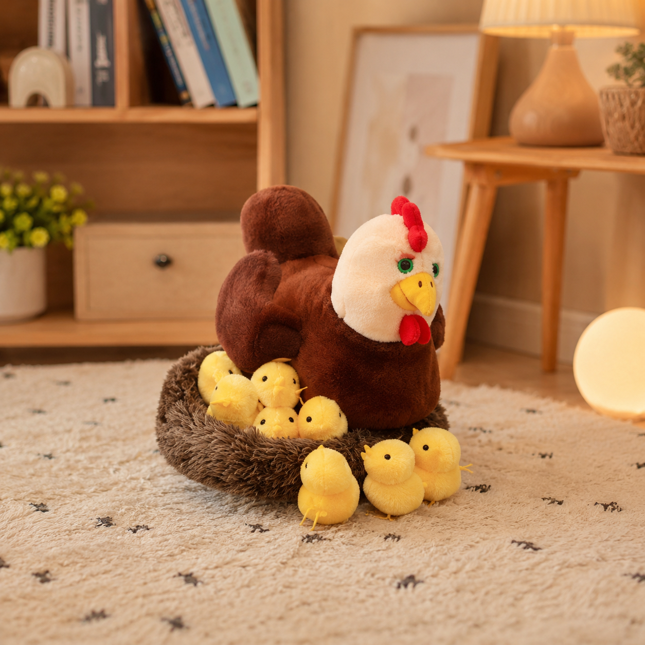 Chicken With Chicks Basket Plush