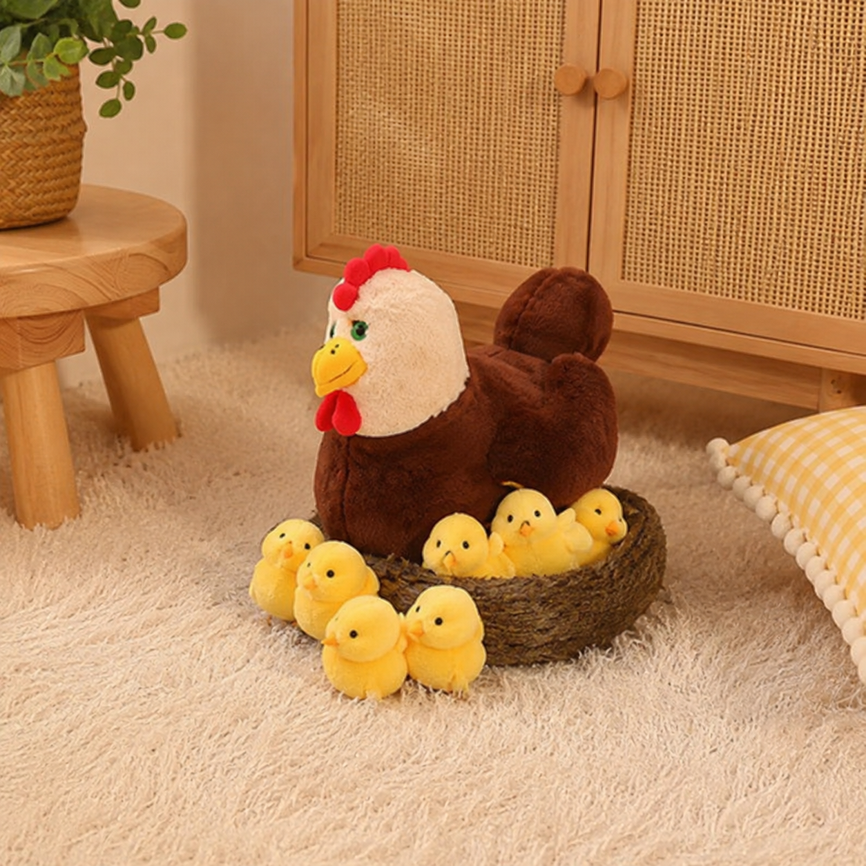 Chicken With Chicks Basket Plush