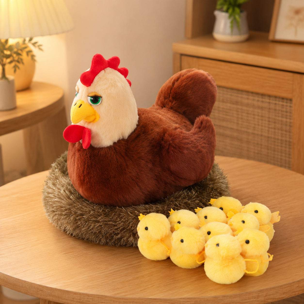 Chicken With Chicks Basket Plush