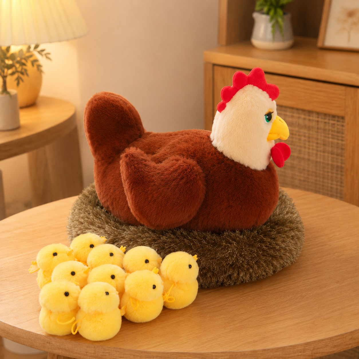 Chicken With Chicks Basket Plush