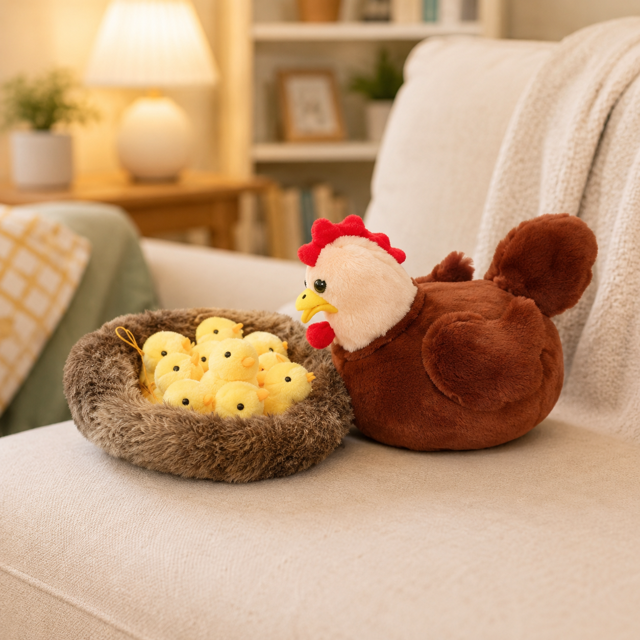 Chicken With Chicks Basket Plush