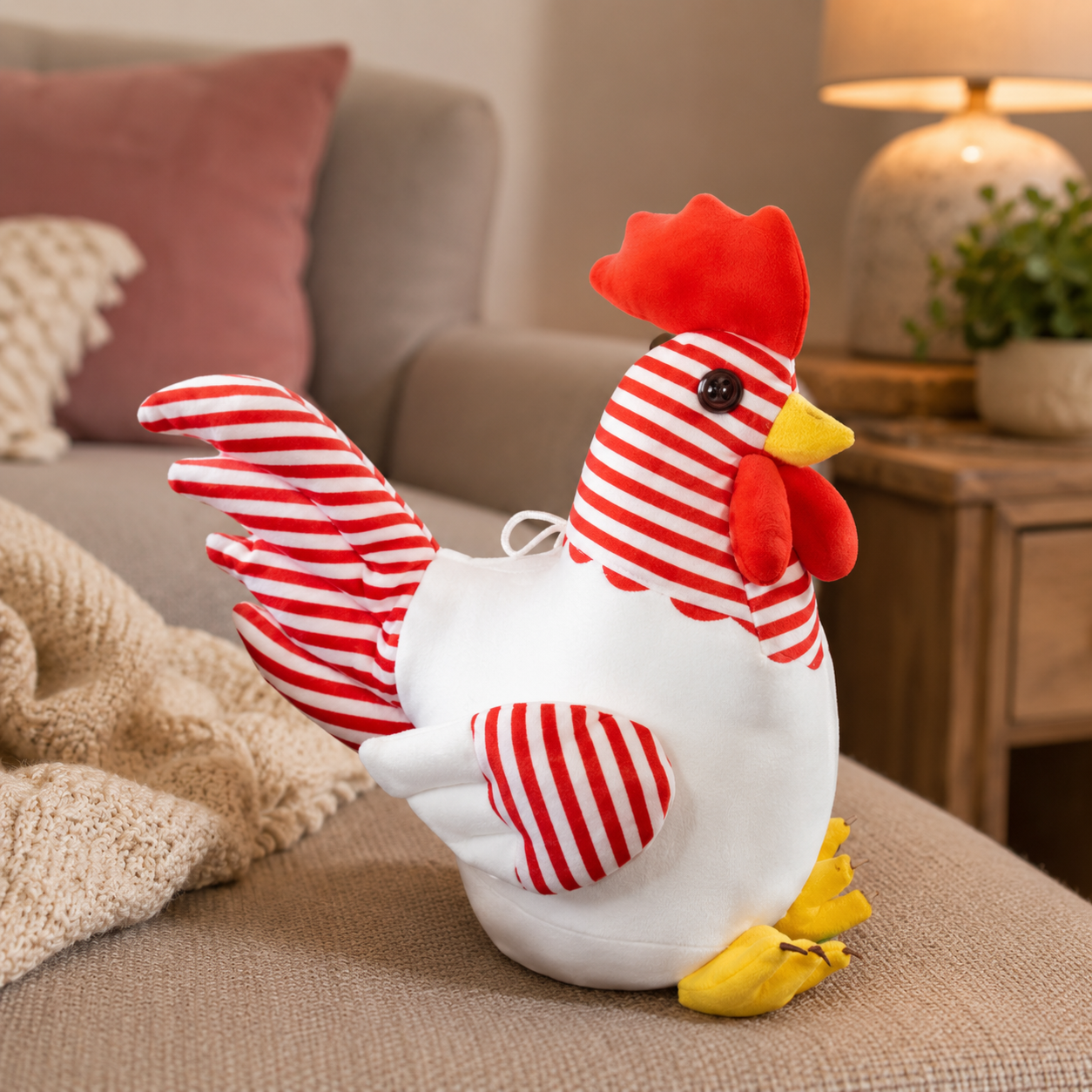 Soft Red Stripes Chicken Plush
