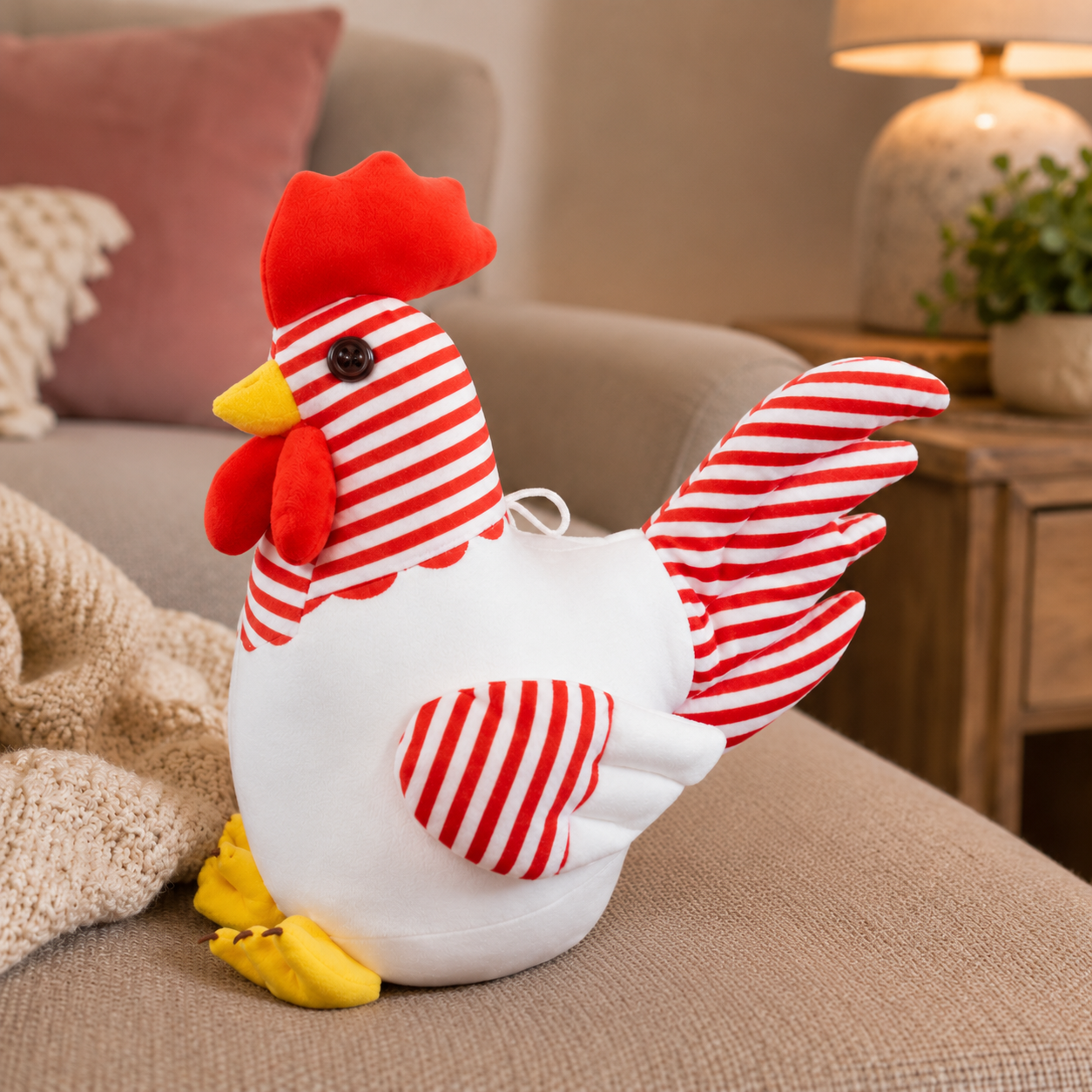 Soft Red Stripes Chicken Plush