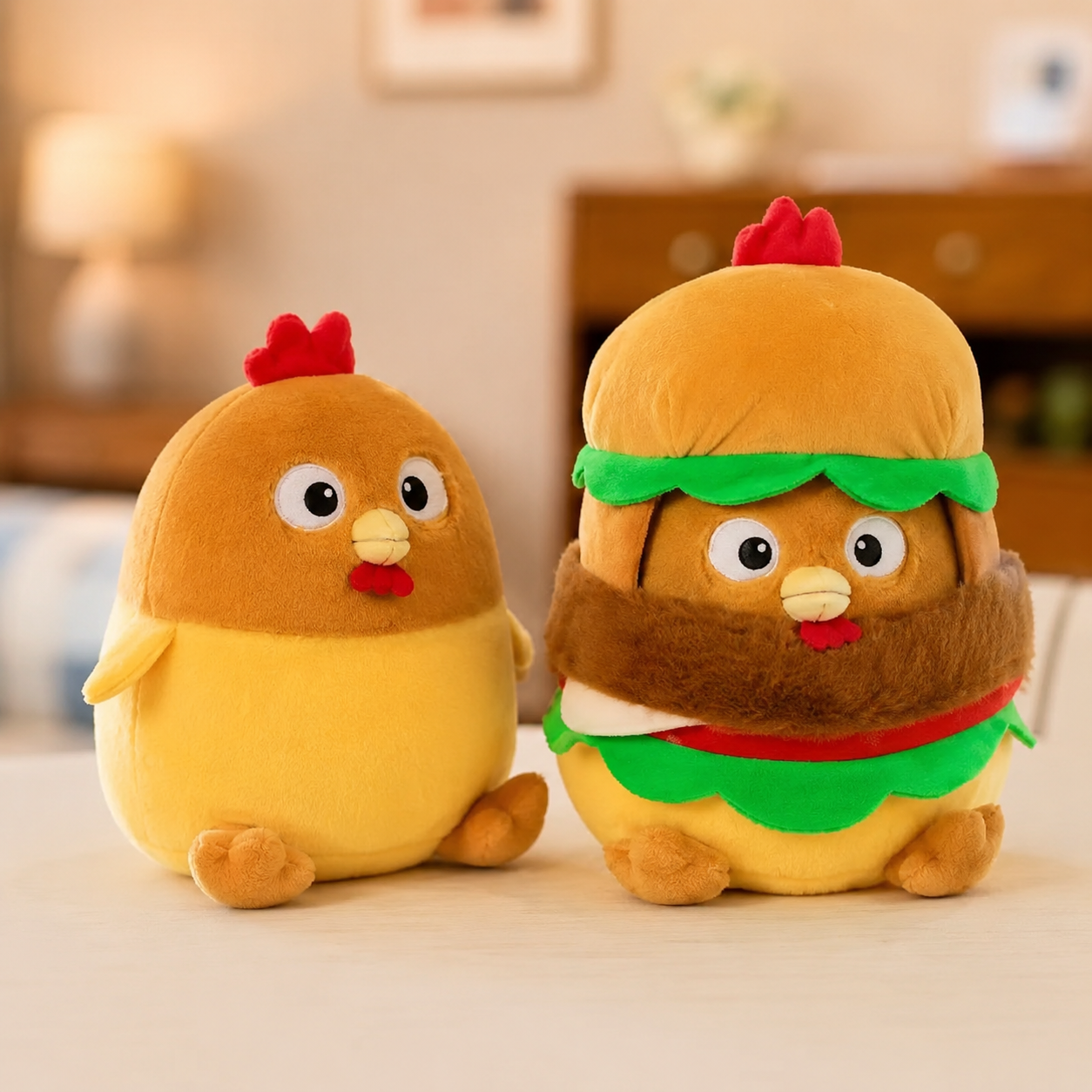 Removable Burger Hat Chicken Plush