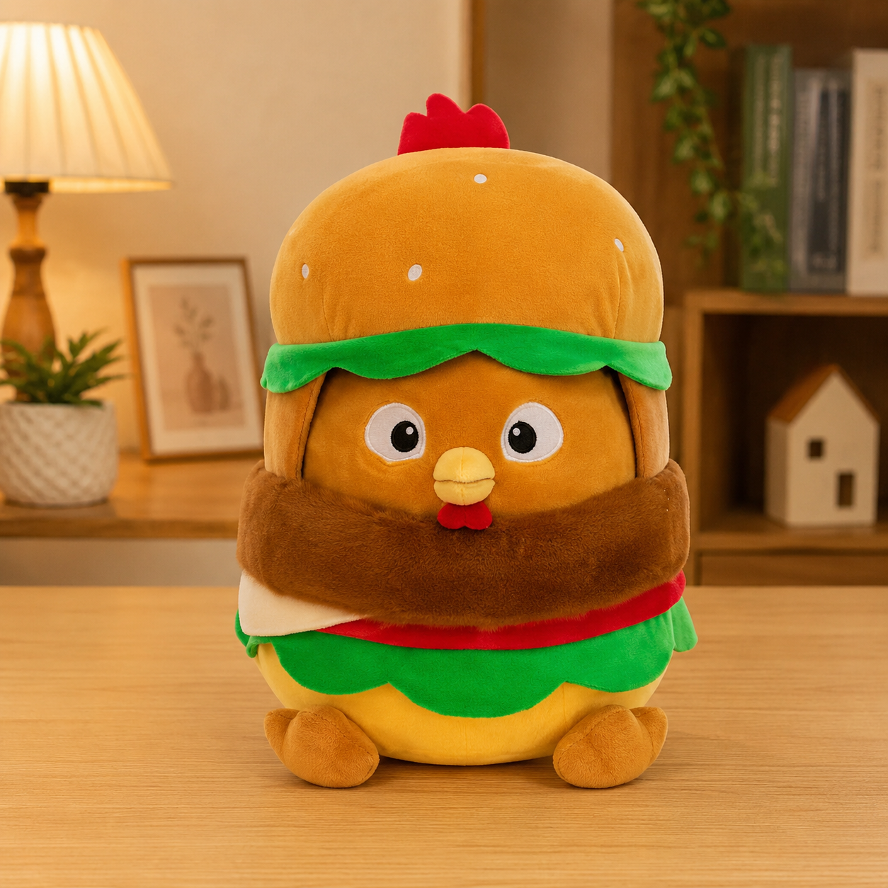 Removable Burger Hat Chicken Plush